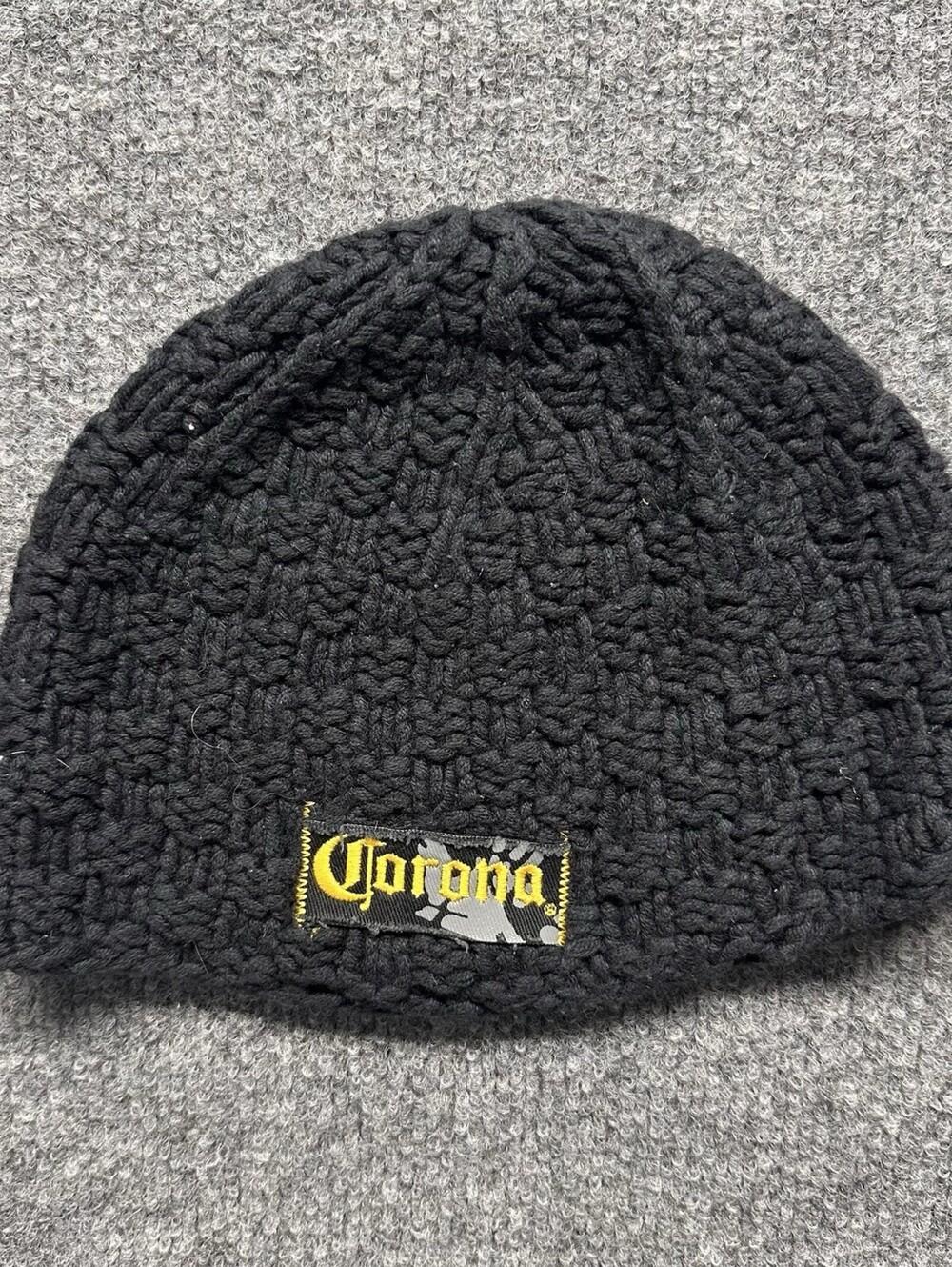 Vintage Corona Beer One Size Black Knit Beanie Hat Crown Logo Winter Cap